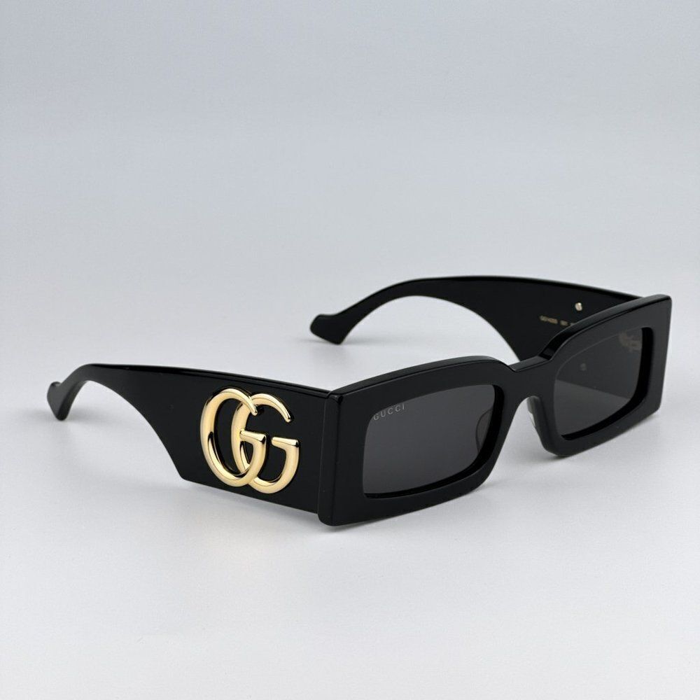 NEW Gucci GG1425S 001 Black Grey Rectangle Unisex Sunglasses GG 1425S - Picture 8 of 14